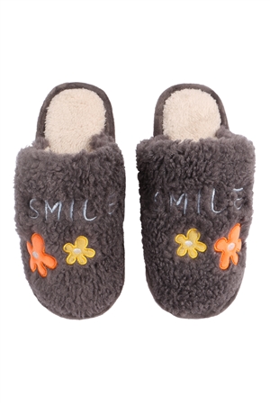 S25-8-1-CSL3504GRY - MINI DAISY EMBROIDERED FLEECE SLIPPERS -GRAY/6PCS (2S-3M-1L)