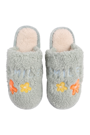 S25-8-1-CSL3504OLV - MINI DAISY EMBROIDERED FLEECE SLIPPERS-OLIVE/6PCS (2S-3M-1L)