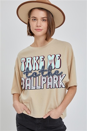 PO-CTS-E0222B-KHA - TAKE ME TO THE BALLPARTK OVERSIZED GRAPHIC RELAXED CROP TOP- KHAKI-2-2-2
