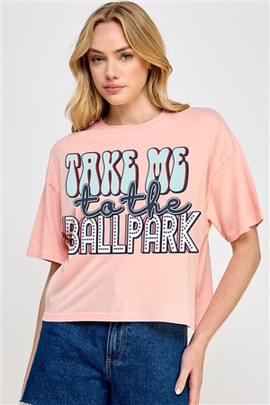 PO-CTS-E0222B-PEA - TAKE ME TO THE BALLPARTK OVERSIZED GRAPHIC RELAXED CROP TOP- PEACH-2-2-2