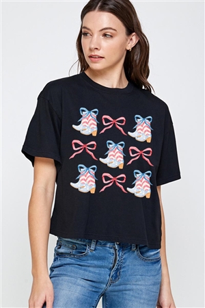 PO-CTS-E2273-B - COQUETTE 4TH OF JULY AMERICA PATRIOTIC GRAPHIC RELAXED CROP TOP- BLACK-2-2-2