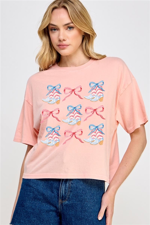 PO-CTS-E2273-PEA - COQUETTE 4TH OF JULY AMERICA PATRIOTIC GRAPHIC RELAXED CROP TOP- PEACH-2-2-2
