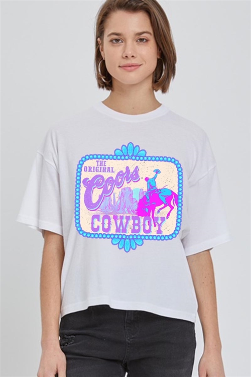 PO-CTS-E2332-W - COORS COWBOY WESTERN OVERSIZED GRAPHIC RELAXED CROP TOP- WHITE-2-2-2