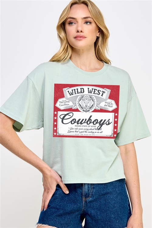 PO-CTS-E2335-DUST - WILD WEST COWBOYS OVERSIZED GRAPHIC RELAXED CROP TOP- DUST MINT-2-2-2