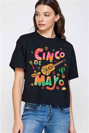 PO-CTS-E2336-B - CINCO DE MAYO MEXICO PARTY OVERSIZED GRAPHIC RELAXED CROP TOP- BLACK-2-2-2