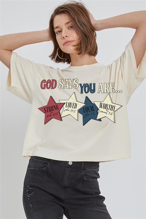 PO-CTS-E2338B-IV - GOD SAYS YOU ARE STRONG LOVED OVERSIZED GRAPHIC RELAXED CROP TOP- IVORY-2-2-2