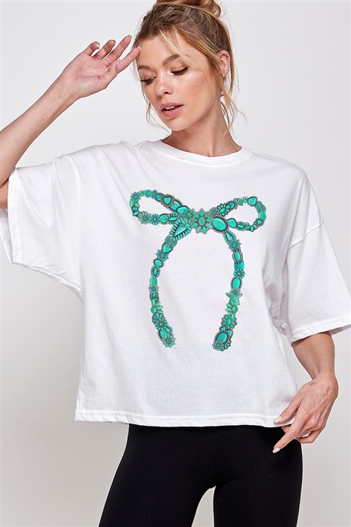 PO-CTS-E2342-W - TURQUOISE BOW OVERSIZED GRAPHIC RELAXED CROP TOP- WHITE-2-2-2