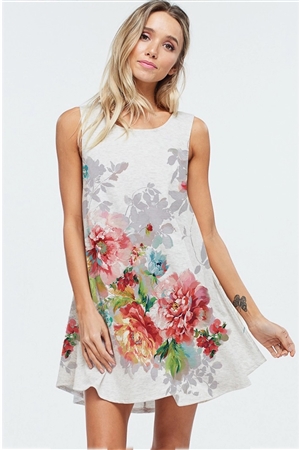 S36-1-1-D101G9567-LTGY - FLOWER ALL OVER PRINT FLARE MINI TANK DRESS- LT. GREY -2-2-2