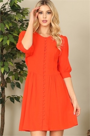 S8-3-5-D2201182-2-ORANGE HALF PUFF SLEEVE BUTTON-DOWN SOLID DRESS 2-1-1
