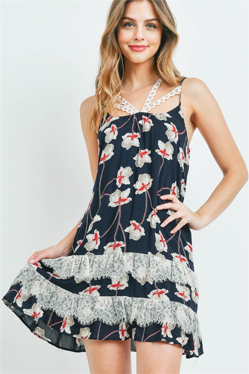 S10-11-5-D7392-NV-A -NAVY WITH FLOWER PRINT DRESS 2-1-1-0