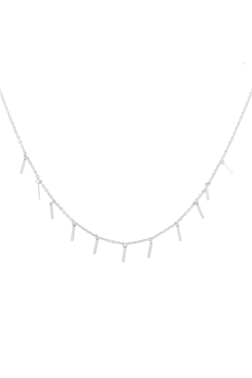 A3-1-4-DN6132R - INLINE BAR DAINTY NECKLACE -SILVER/6PCS