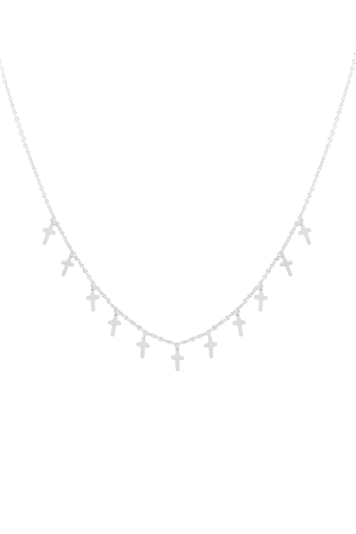 A3-1-4-DN6133R - INLINE CROSS DAINTY NECKLACE - SILVER/6PCS