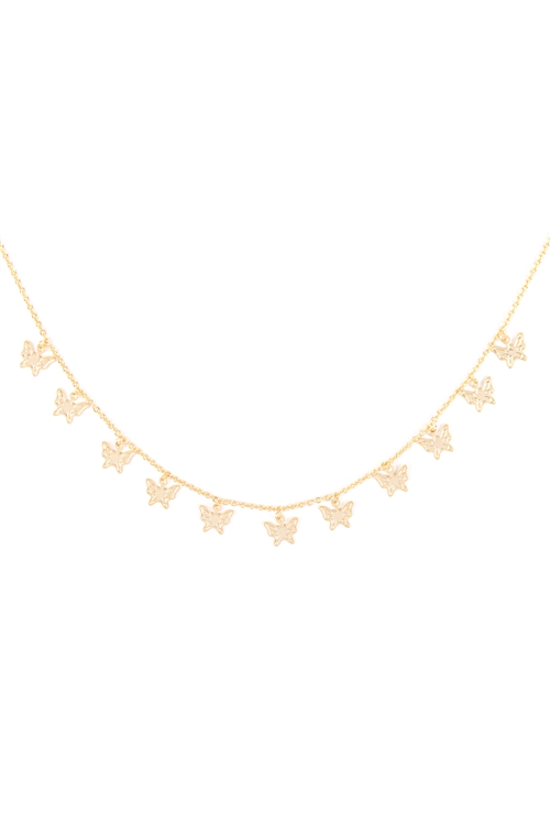 237-C-DN6142G - BUTTERFLY DAINTY STATIONARY NECKLACE - GOLD/6PCS