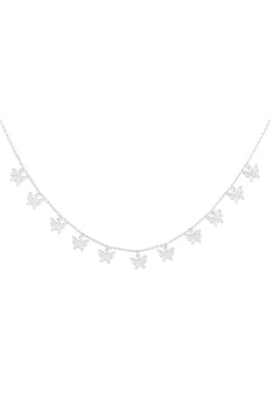 S1-4-2-DN6142R - BUTTERFLY DAINTY STATIONARY NECKLACE - SILVER/6PCS