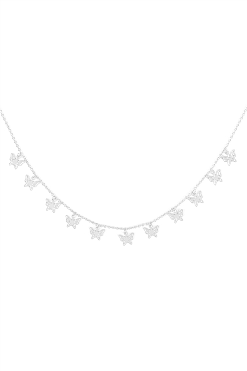 S1-4-2-DN6142R - BUTTERFLY DAINTY STATIONARY NECKLACE - SILVER/6PCS