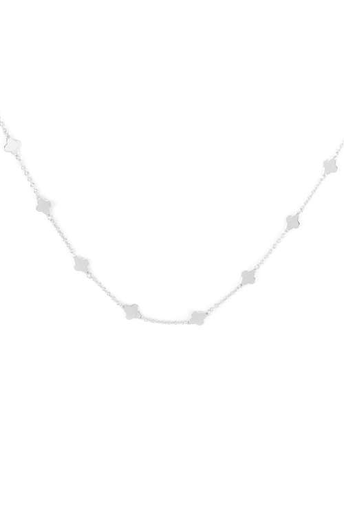 A3-1-4-DN6144R -  CLOVER STATIONARY  NECKLACE - SILVER/6PCS