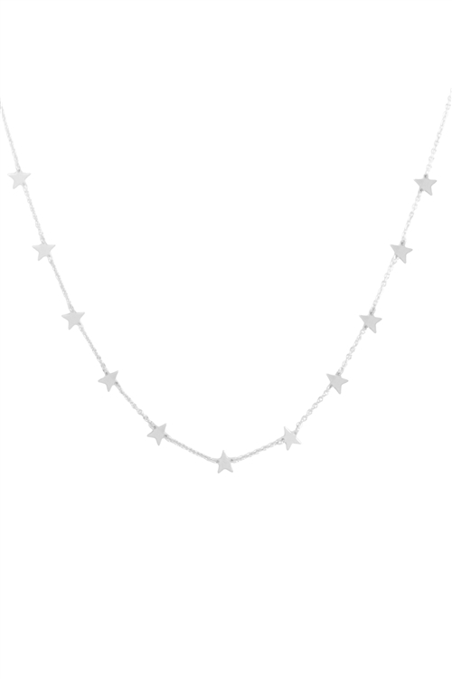 A3-1-4-DN6145R -  STAR DAINTY STATIONARY  NECKLACE - SILVER/6PCS