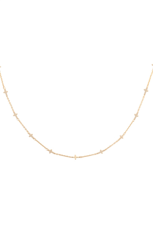 A3-1-4-DN6147G - CROSS LINK STATIONARY  NECKLACE - GOLD/6PCS