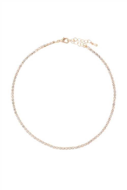 S22-7-2-DNA020GDCRY-STONE CHAIN CHOKER NECKLACE-GOLD CRYSTAL/1PC