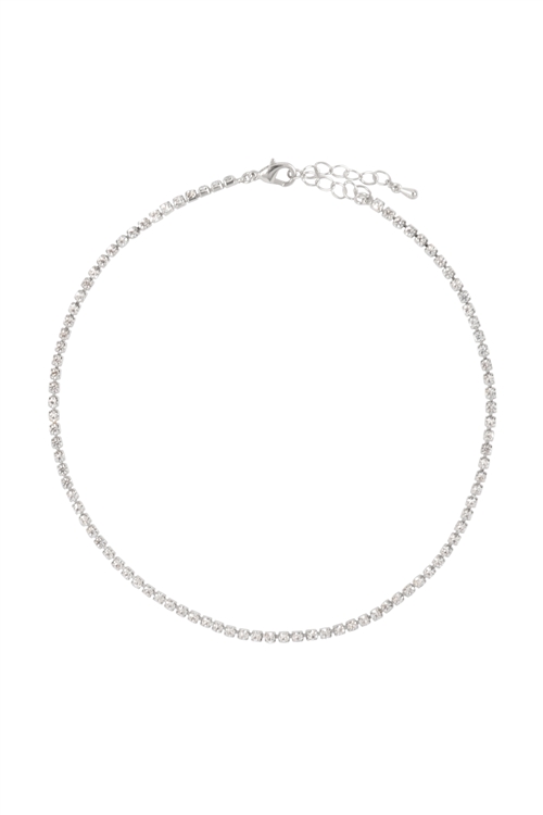 A2-1-2-DNA020SVCRY-STONE CHAIN CHOKER NECKLACE-SILVER CRYSTAL/1PC (NOW $1.75 ONLY!)