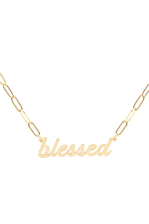 A3-1-4-DNB001BLBG - BLESSED INSPIRATIONAL BRASS CLIP CHAIN NECKLACE - BURNISH GOLD/6PCS