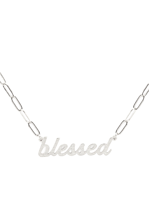A3-1-4-DNB001BLBS - BLESSED INSPIRATIONAL BRASS CLIP CHAIN NECKLACE - BURNISH SILVER/6PCS (NOW $1.50 ONLY!)