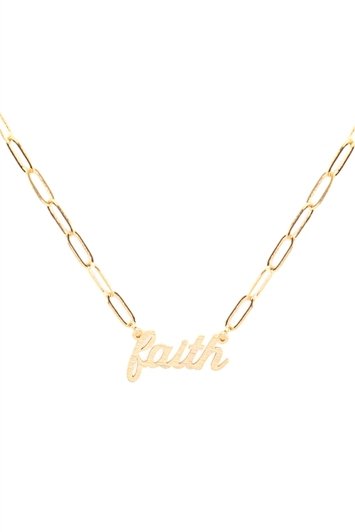 A2-1-5-DNB001FABG - FAITH INSPIRATIONAL BRASS CLIP CHAIN NECKLACE - BURNISH GOLD/6PCS (NOW $1.50 ONLY!)