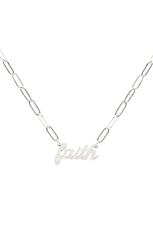 A2-1-5-DNB001FABS - FAITH INSPIRATIONAL BRASS CLIP CHAIN NECKLACE - BURNISH SILVER/6PCS (NOW $1.50 ONLY!)