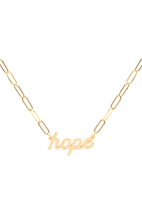 A2-2-5-DNB001HOBG - HOPE INSPIRATIONAL BRASS CLIP CHAIN NECKLACE - BURNISH GOLD/6PCS (NOW $1.50 ONLY!)