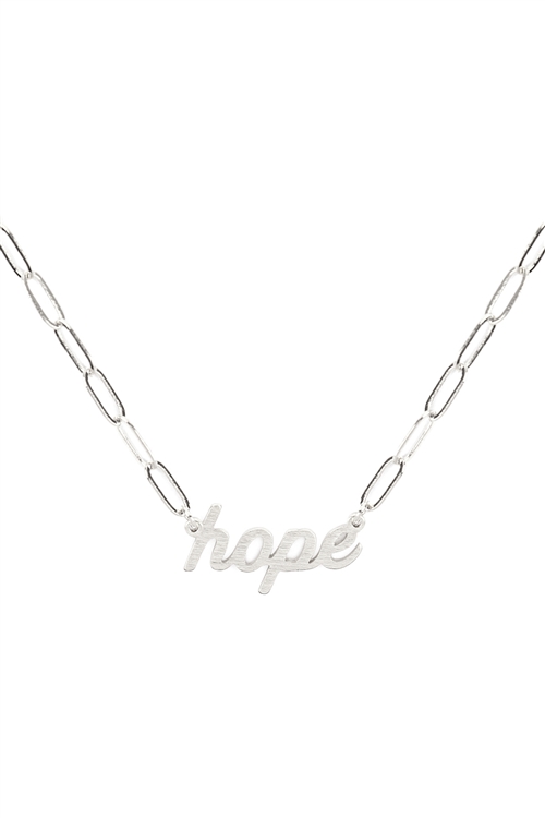 A2-2-5-DNB001HOBS - HOPE INSPIRATIONAL BRASS CLIP CHAIN NECKLACE - BURNISH SILVER/6PCS (NOW $1.50 ONLY!)