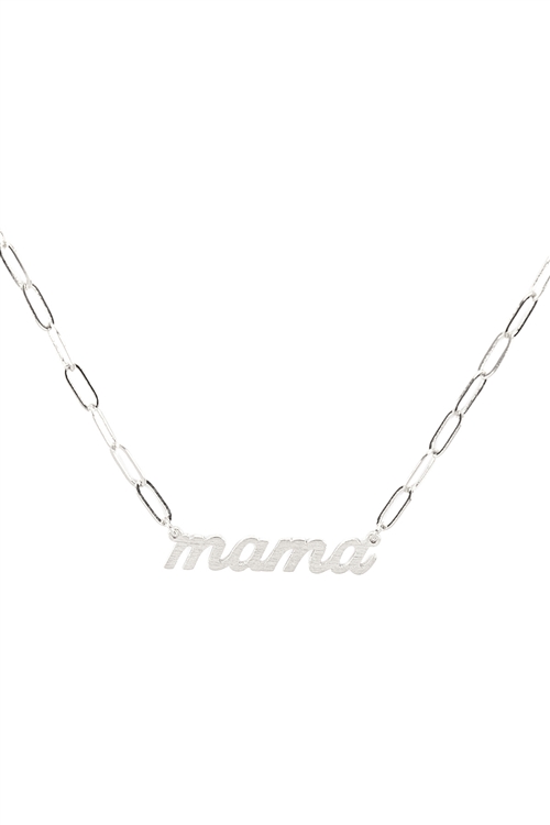 A2-1-5-DNB001MABS - MAMA INSPIRATIONAL BRASS CLIP CHAIN NECKLACE - BURNISH SILVER/6PCS (NOW $1.50 ONLY!)