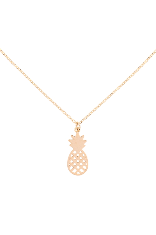 A3-3-4-DNB098GD - PINEAPPLE FILIGREE PENDANT NECKLACE - GOLD/6PCS