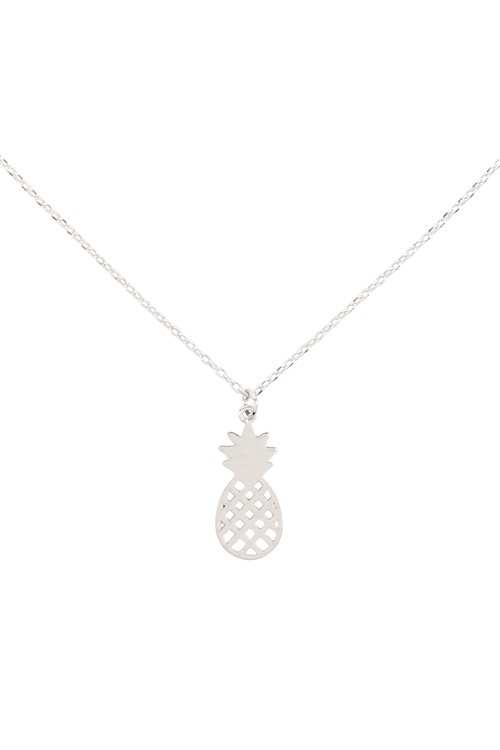 A3-3-4-DNB098RH - PINEAPPLE FILIGREE PENDANT NECKLACE - SILVER/6PCS