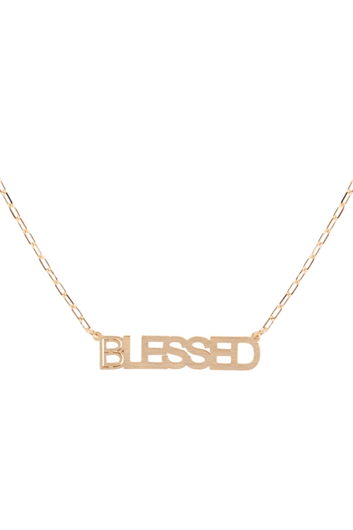 SA3-2-3-DNB134BLBG - "BLESSED" CUT OUT LETTER BRASS PENDANT NECKLACE- BURNISH GOLD/1PC (NOW $2.75 ONLY!)