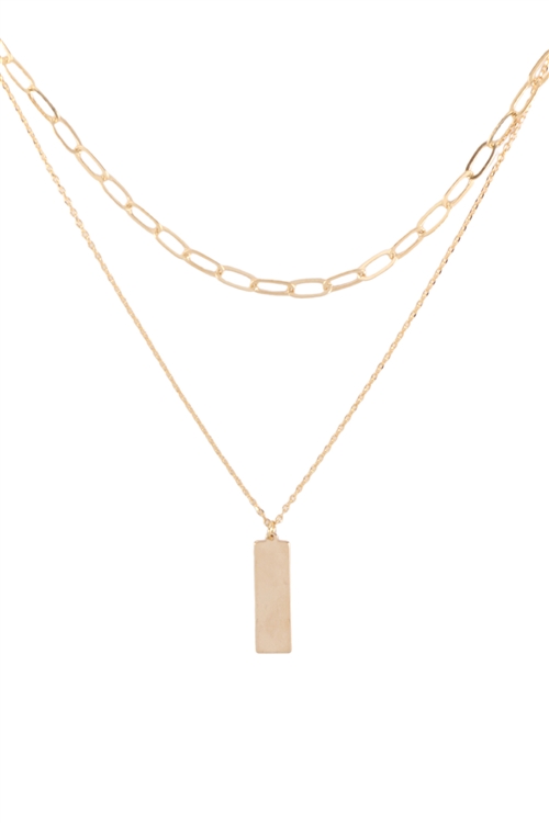 S1-1-4-DNB140GD - BRASS 2 LAYERED BAR PENDANT NECKLACE- GOLD/6PCS