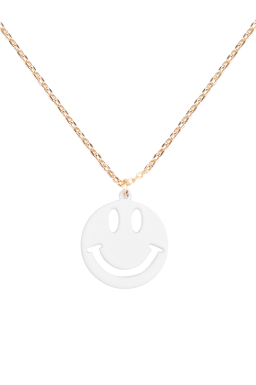 S6-4-5-DNB299GDWHT - BRASS RUBBER COATED SMILEY FACE PENDANT NECKLACE - GOLD WHITE/6PCS
