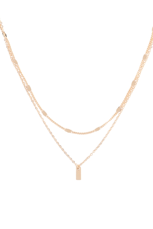 S7-6-3-DNB364GD  - DAINTY BAR PENDANT 2 LAYERED BRASS NECKLACE - GOLD/6PCS