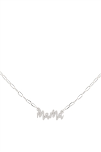 A3-2-4-DNB471BS - "MAMA" PERSONALIZE LETTER PENDANT BRASS CHAIN NECKLACE - SILVER/1PC