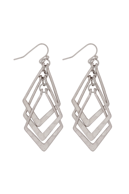 A1-2-3-E1029WS - 3 CROSS DIAMOND DROP EARRINGS-MATTE SILVER/6PAIRS