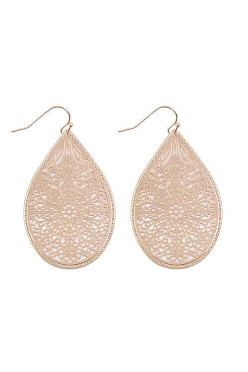 S1-4-3-E1094GD - FILIGREE TEARDROP HOOK EARRINGS-GOLD/1PC