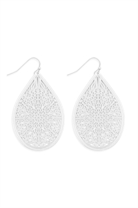 S6-4-1-E1094MS-FILIGREE TEARDROP HOOK EARRINGS-MATTE SILVER/1PC