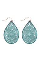 A1-1-2-E1094PAT- FILIGREE TEARDROP HOOK EARRINGS-TURQUOISE/1PC