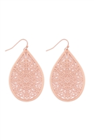 A1-1-2-E1094RSG- FILIGREE TEARDROP HOOK EARRINGS-ROSE GOLD/1PC