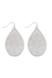 S1-4-3-E1094SV - FILIGREE TEARDROP HOOK EARRINGS-SILVER/1PC