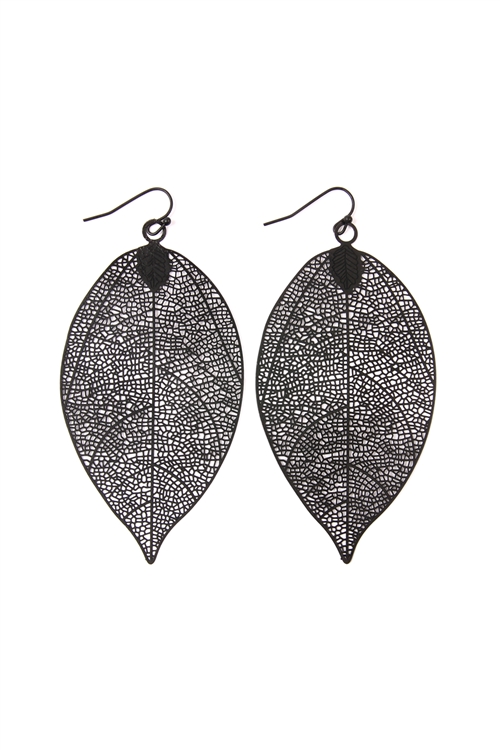 S24-1-4-E1423BK- FINE FILIGREE LEAVES EARRINGS - BLACK/6PCS