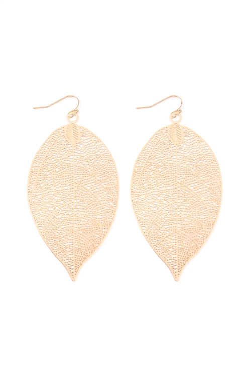 S24-1-4-E1423GD-FINE FILIGREE LEAVES EARRINGS -GOLD/6PCS