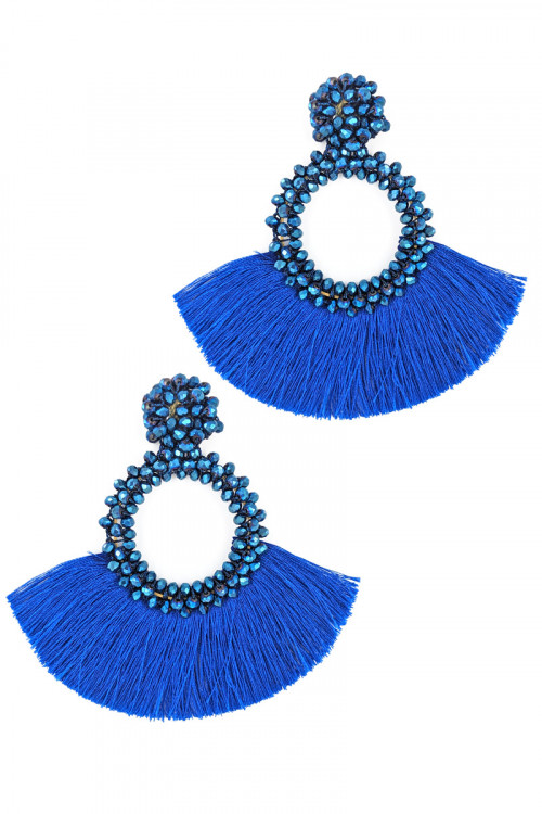 S1-2-1-LBE1705RB ROYAL BLUE BEADED WITH MATCHING TASSEL EARRINGS/3PAIRS