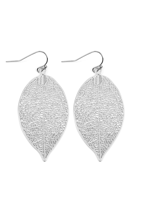 S22-5-2-E1806RD-LEAF FILIGREE EARRINGS - SILVER/6PCS