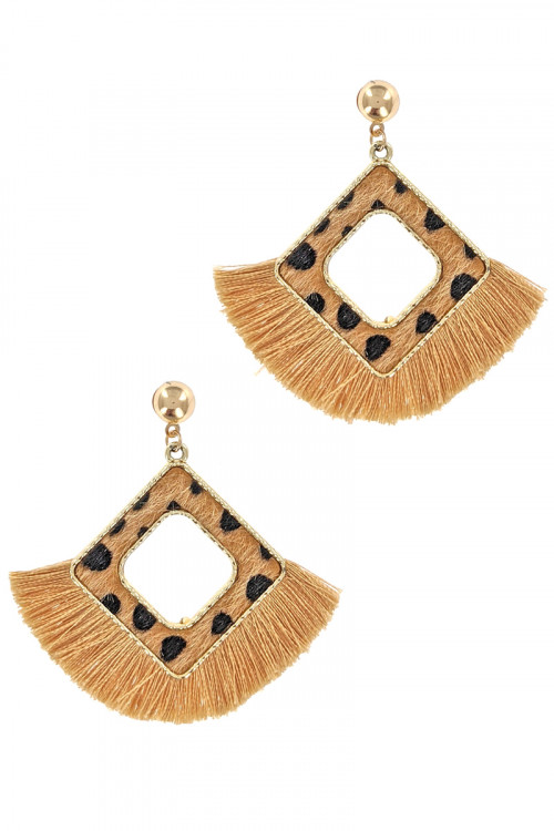 S1-5-3-LBE2101AP GOLD SQUARED ANIMAL PRINT WITH TASSEL EARRING/6PAIRS