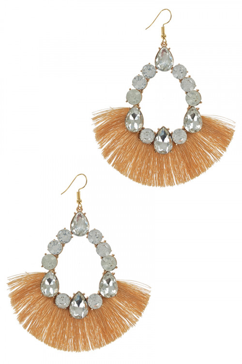 S1-8-3-LBE2147TP TAUPE RHINESTONE & TASSEL DROP EARRINGS/3PAIRS